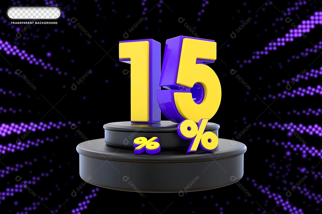 Pódio de Desconto 15% Roxo e Amarelo Elemento 3D para Composição PSD