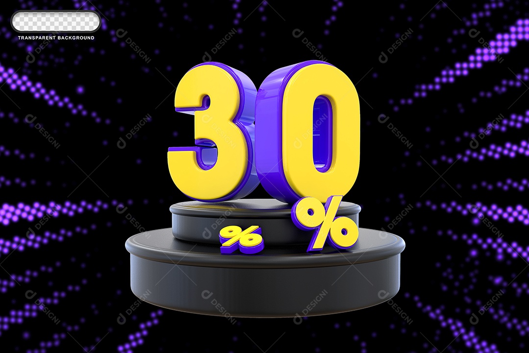 Pódio de Desconto 30% Roxo e Amarelo Elemento 3D para Composição PSD