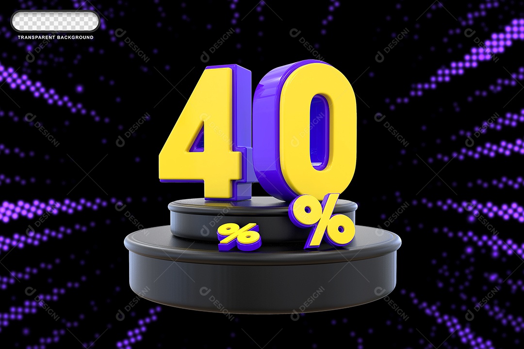 Pódio de Desconto 40% Roxo e Amarelo Elemento 3D para Composição PSD