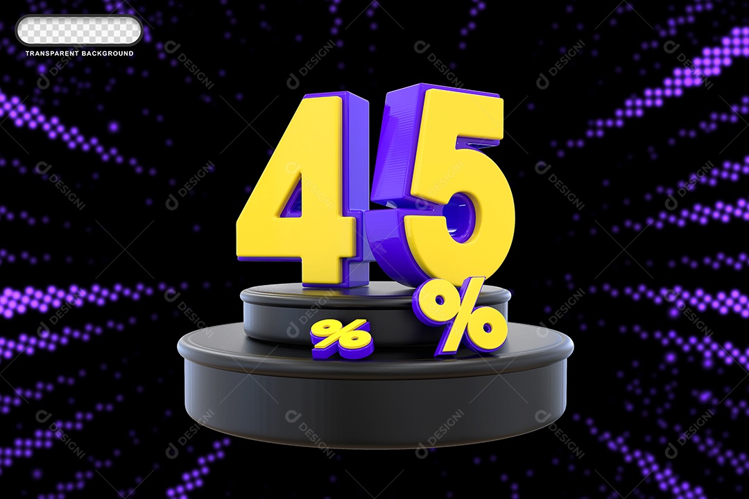Pódio de Desconto 45% Roxo e Amarelo Elemento 3D para Composição PSD