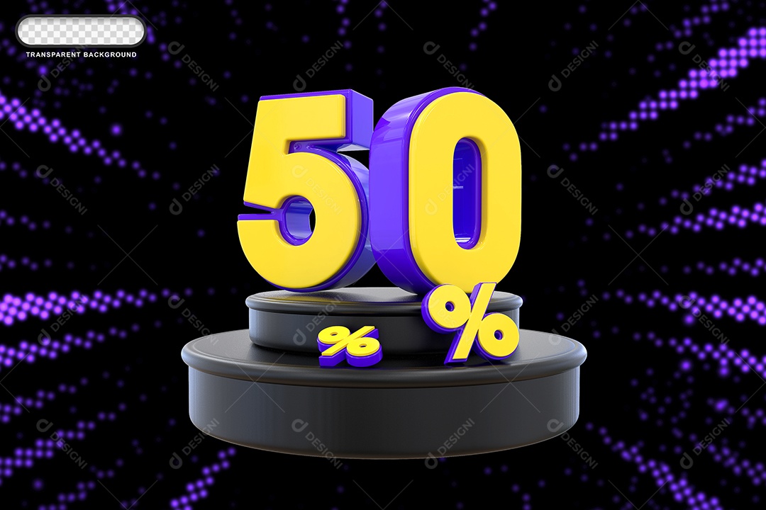 Pódio de Desconto 50% Roxo e Amarelo Elemento 3D para Composição PSD