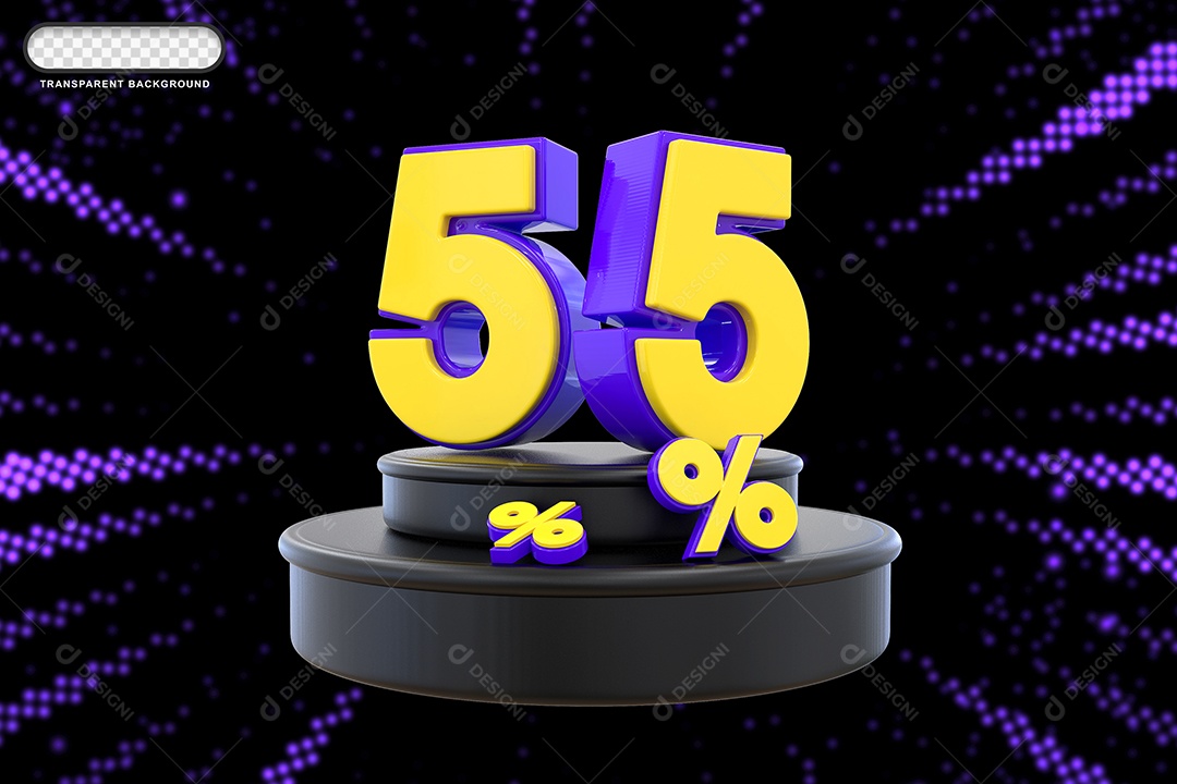 Pódio de Desconto 55% Roxo e Amarelo Elemento 3D para Composição PSD