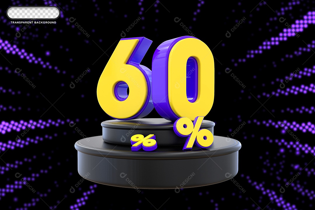 Pódio de Desconto 60% Roxo e Amarelo Elemento 3D para Composição PSD