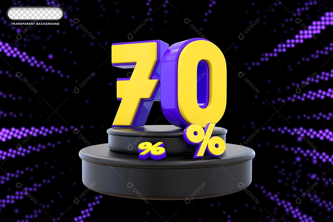 Pódio de Desconto 70% Roxo e Amarelo Elemento 3D para Composição PSD