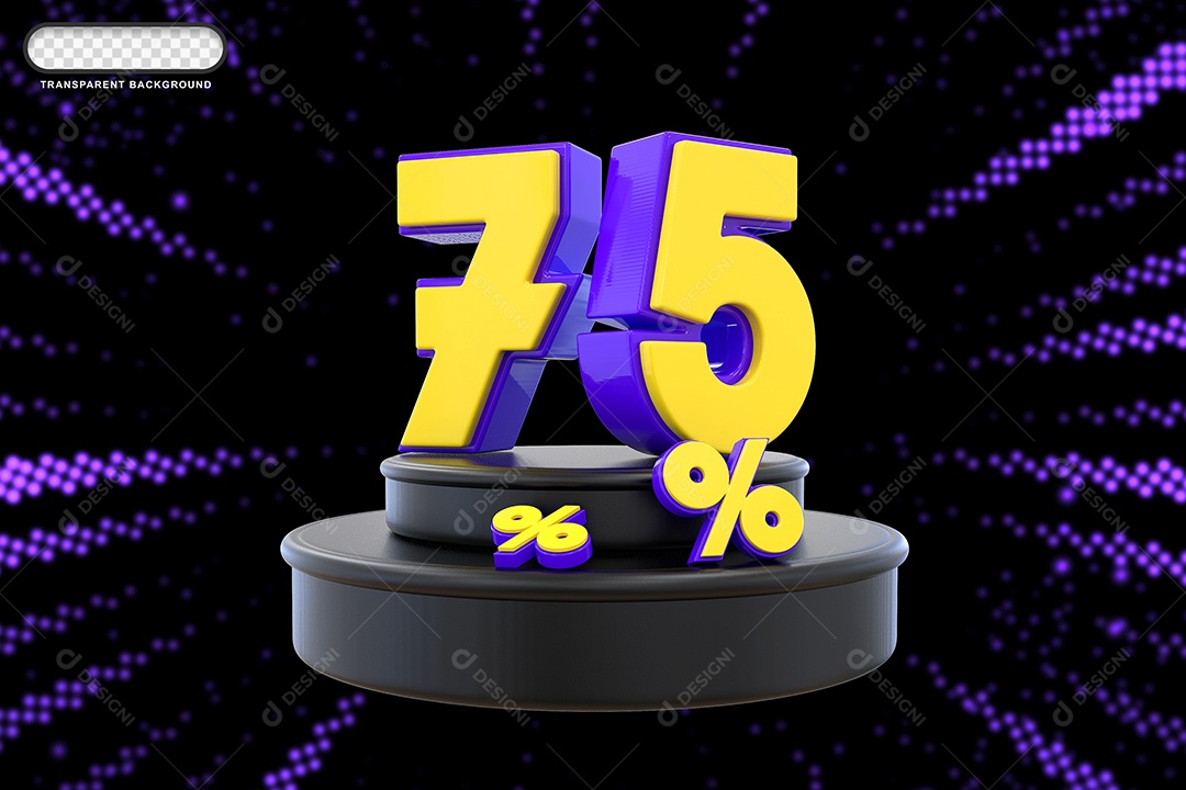 Pódio de Desconto 75% Roxo e Amarelo Elemento 3D para Composição PSD