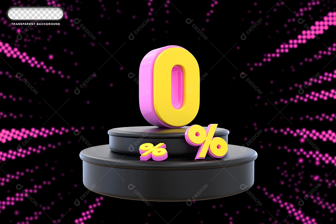 Pódio de Desconto 0% Rosa e Amarelo Elemento 3D para Composição PSD