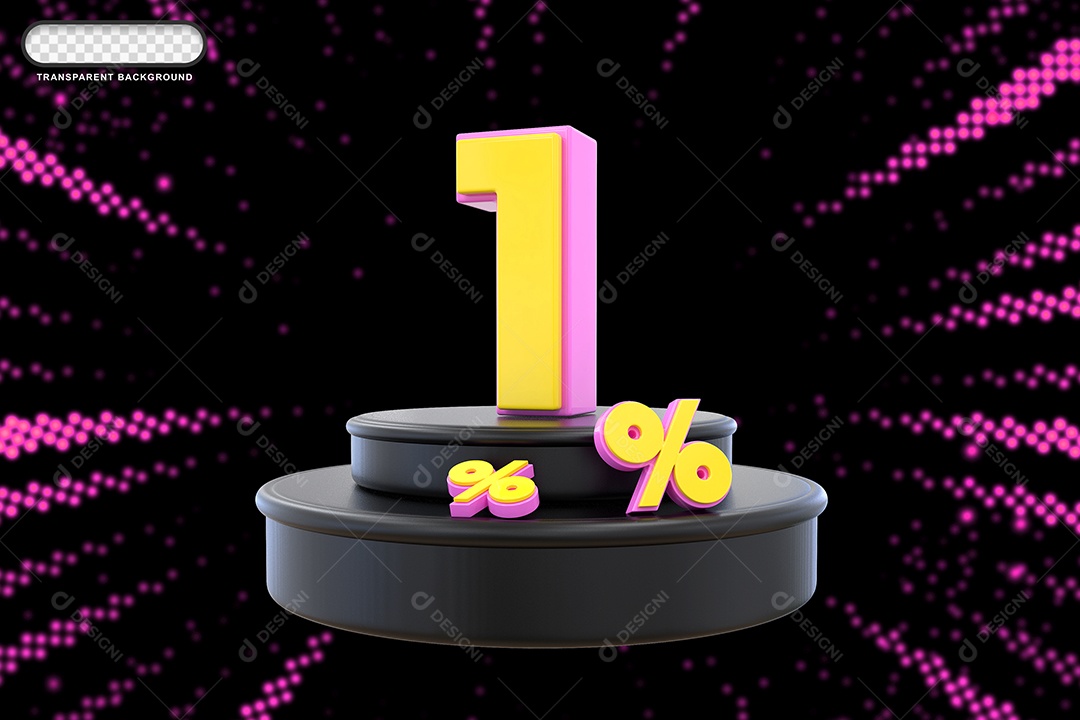 Pódio de Desconto 1% Rosa e Amarelo Elemento 3D para Composição PSD