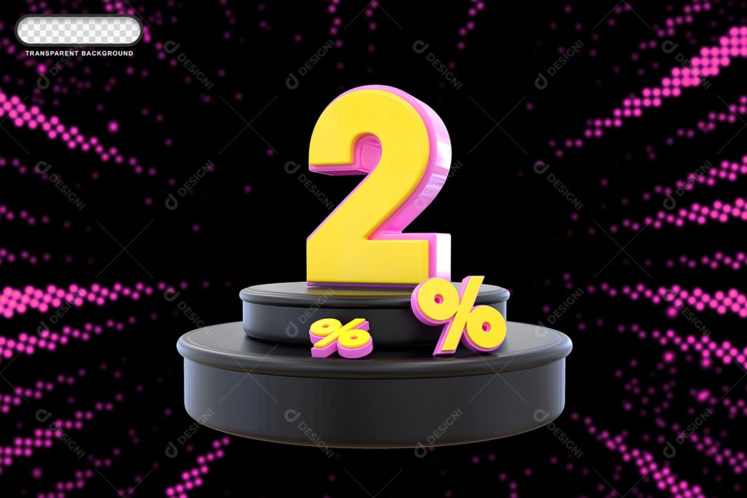 Pódio de Desconto 2% Rosa e Amarelo Elemento 3D para Composição PSD