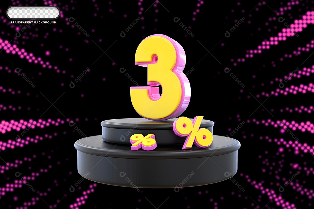 Pódio de Desconto 3% Rosa e Amarelo Elemento 3D para Composição PSD