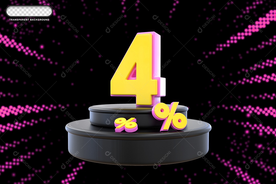 Pódio de Desconto 4% Rosa e Amarelo Elemento 3D para Composição PSD