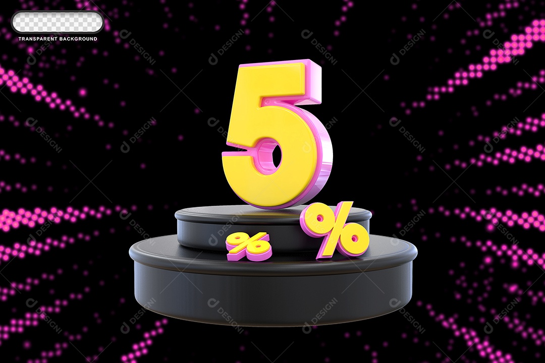 Pódio de Desconto 5% Rosa e Amarelo Elemento 3D para Composição PSD