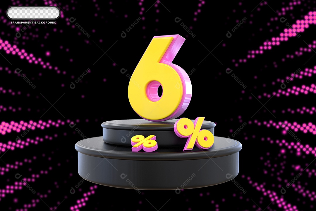 Pódio de Desconto 6% Rosa e Amarelo Elemento 3D para Composição PSD