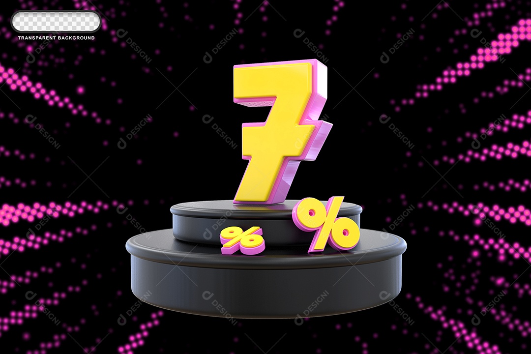Pódio de Desconto 7% Rosa e Amarelo Elemento 3D para Composição PSD