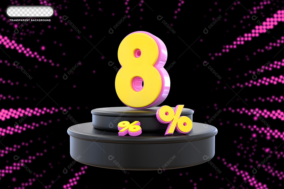 Pódio de Desconto 8% Rosa e Amarelo Elemento 3D para Composição PSD