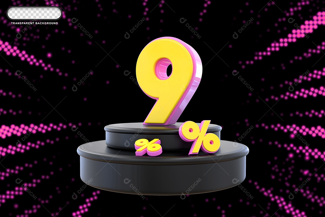 Pódio de Desconto 9% Rosa e Amarelo Elemento 3D para Composição PSD