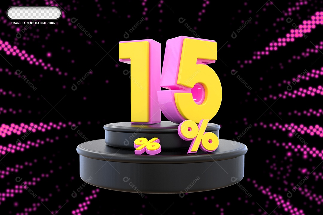 Pódio de Desconto 15% Rosa e Amarelo Elemento 3D para Composição PSD
