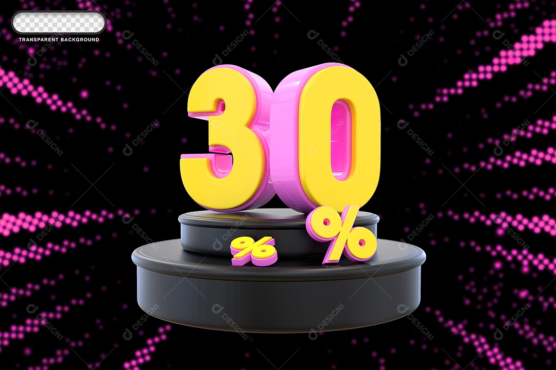 Pódio de Desconto 30% Rosa e Amarelo Elemento 3D para Composição PSD