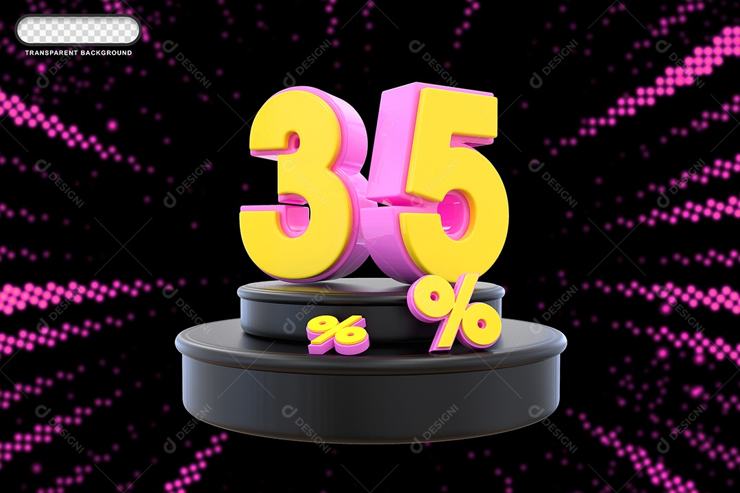 Pódio de Desconto 35% Rosa e Amarelo Elemento 3D para Composição PSD