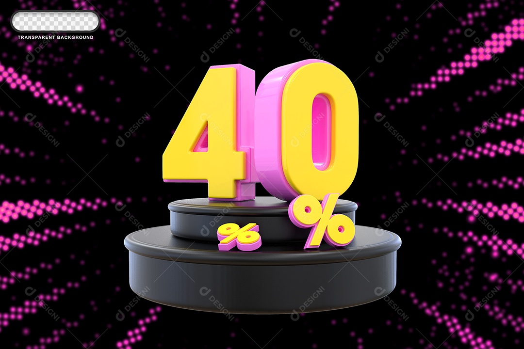 Pódio de Desconto 40% Rosa e Amarelo Elemento 3D para Composição PSD