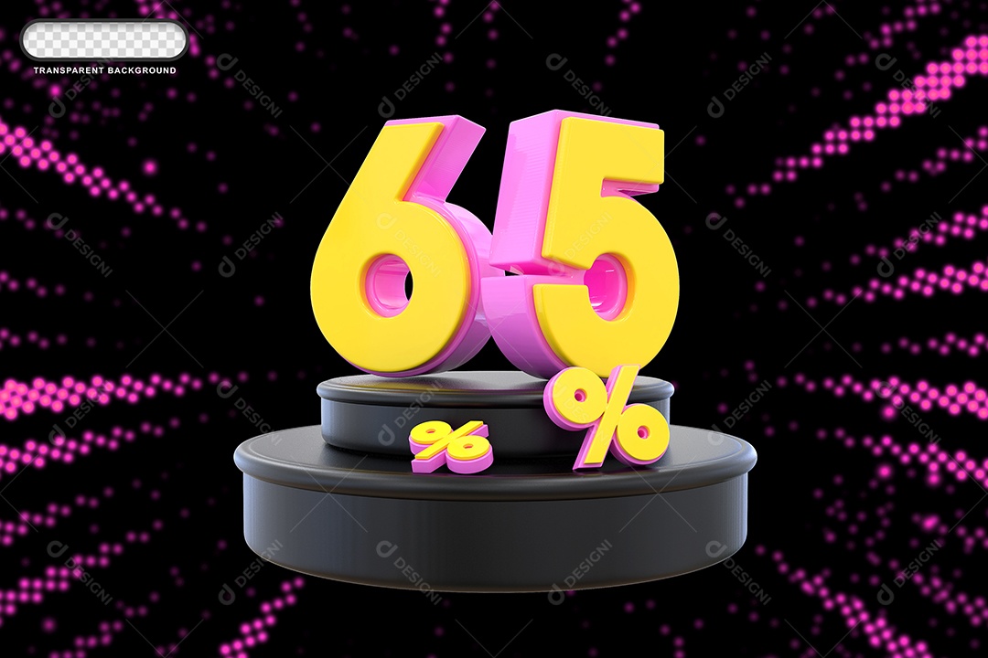 Pódio de Desconto 65% Rosa e Amarelo Elemento 3D para Composição PSD