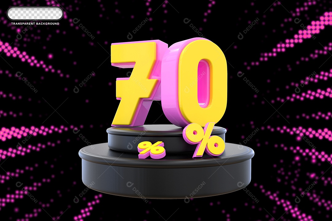 Pódio de Desconto 70% Rosa e Amarelo Elemento 3D para Composição PSD