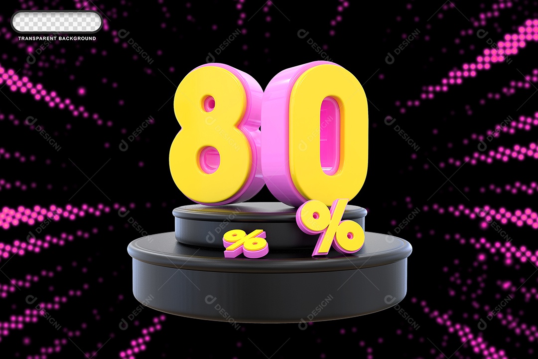 Pódio de Desconto 80% Rosa e Amarelo Elemento 3D para Composição PSD