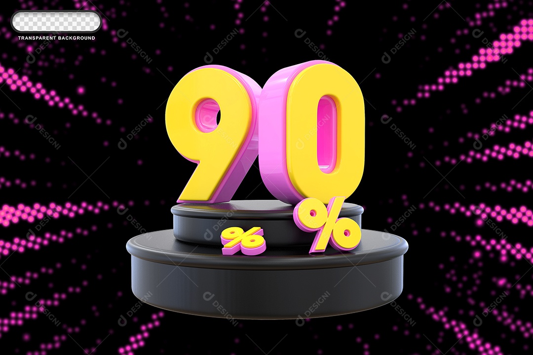 Pódio de Desconto 90% Rosa e Amarelo Elemento 3D para Composição PSD