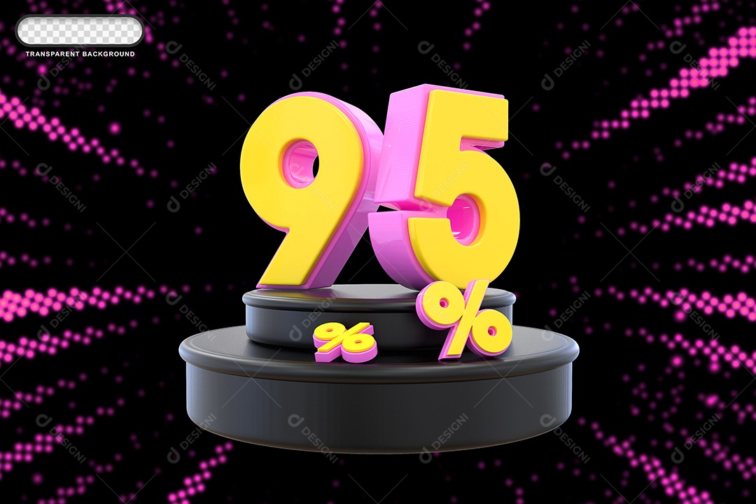 Pódio de Desconto 95% Rosa e Amarelo Elemento 3D para Composição PSD
