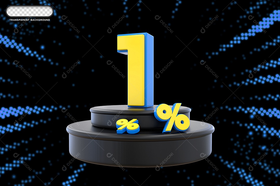 Pódio de Desconto 1% Azul e Amarelo Elemento 3D para Composição PSD