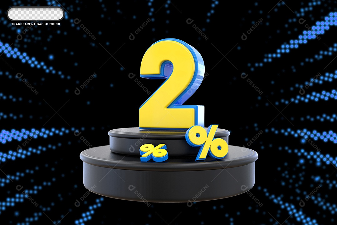 Pódio de Desconto 2% Azul e Amarelo Elemento 3D para Composição PSDlun