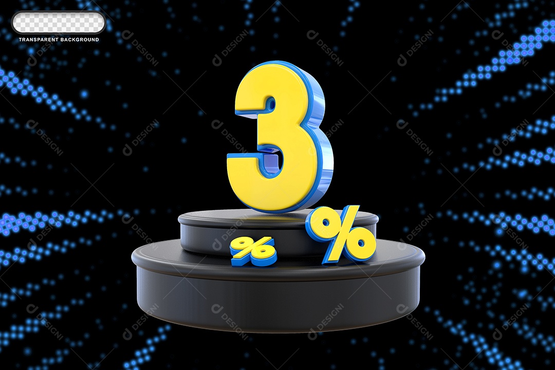 Pódio de Desconto 3% Azul e Amarelo Elemento 3D para Composição PSD