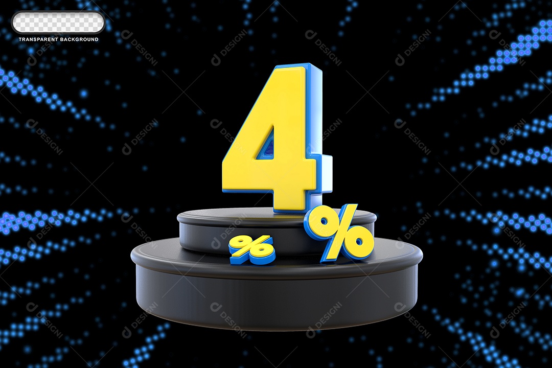 Pódio de Desconto 4% Azul e Amarelo Elemento 3D para Composição PSD