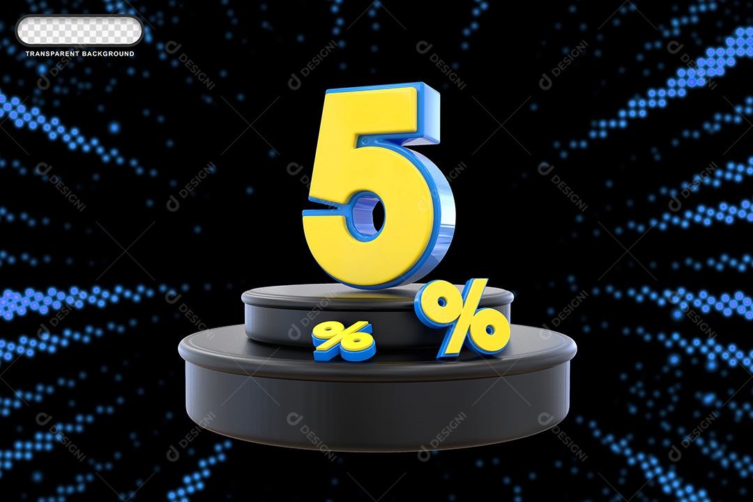 Pódio de Desconto 5% Azul e Amarelo Elemento 3D para Composição PSD