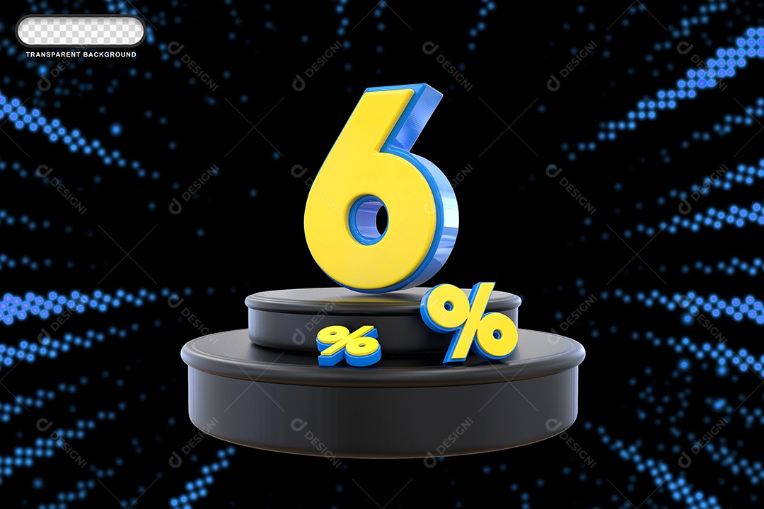 Pódio de Desconto 6% Azul e Amarelo Elemento 3D para Composição PSD