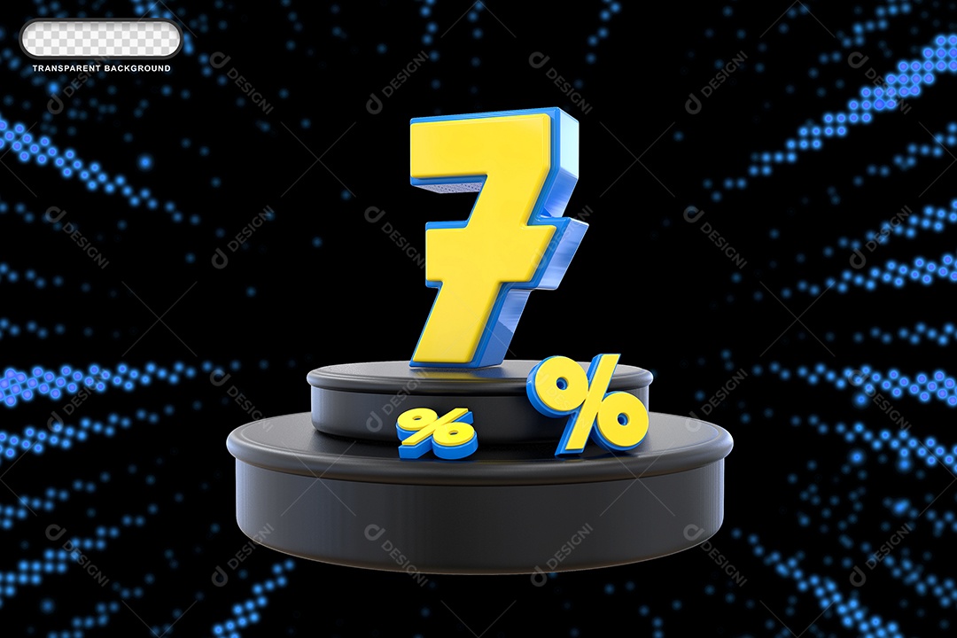 Pódio de Desconto 7% Azul e Amarelo Elemento 3D para Composição PSD