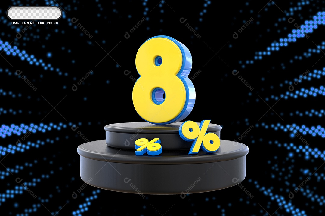Pódio de Desconto 8% Azul e Amarelo Elemento 3D para Composição PSD