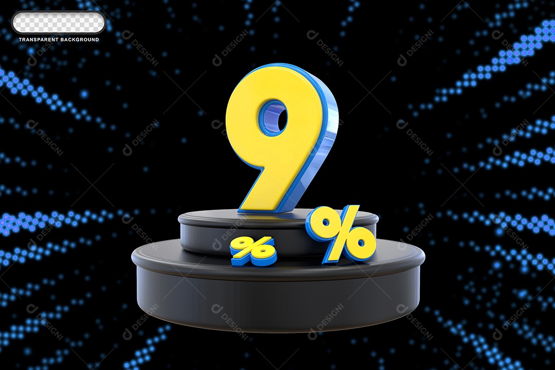 Pódio de Desconto 9% Azul e Amarelo Elemento 3D para Composição PSD