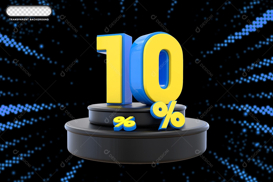 Pódio de Desconto 10% Azul e Amarelo Elemento 3D para Composição PSD