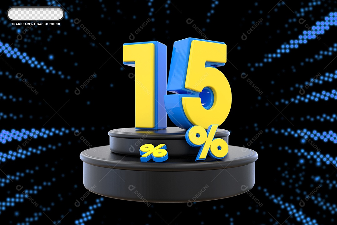 Pódio de Desconto 15% Azul e Amarelo Elemento 3D para Composição PSD