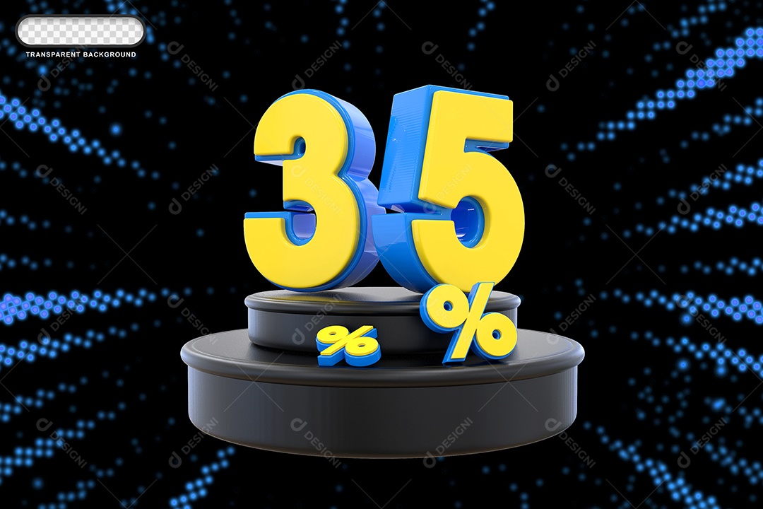Pódio de Desconto 35% Azul e Amarelo Elemento 3D para Composição PSD