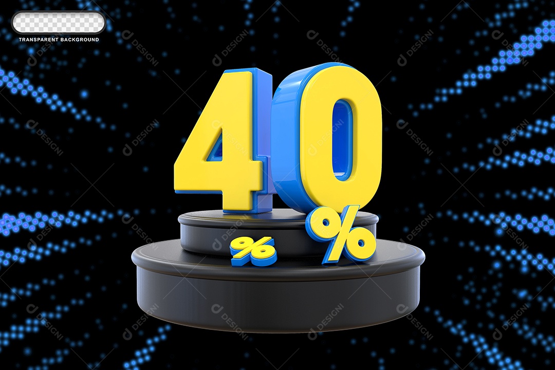 Pódio de Desconto 40% Azul e Amarelo Elemento 3D para Composição PSD