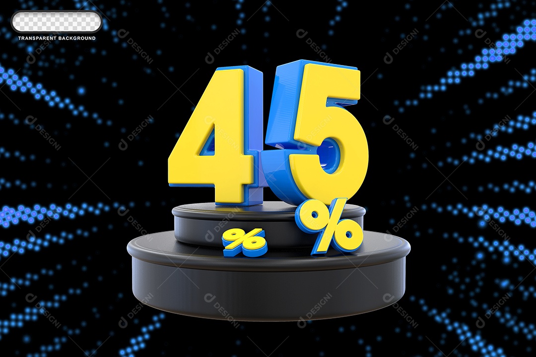 Pódio de Desconto 45% Azul e Amarelo Elemento 3D para Composição PSD