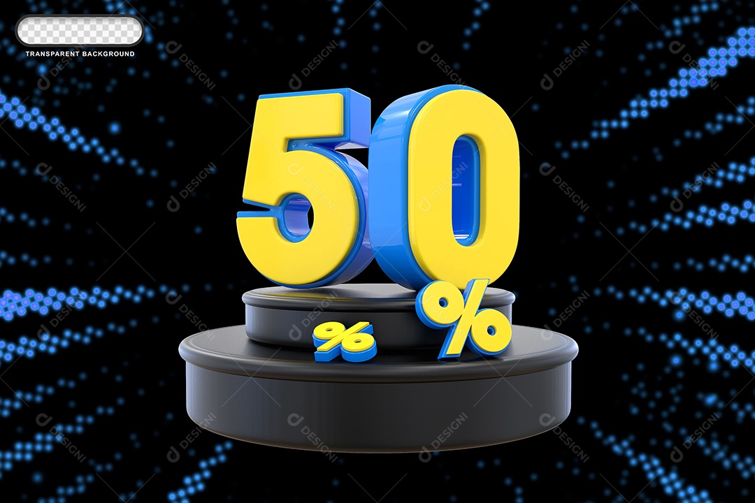 Pódio de Desconto 50% Azul e Amarelo Elemento 3D para Composição PSD