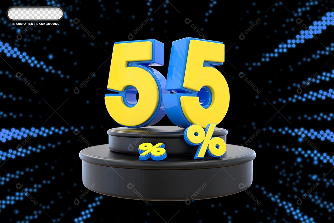 Pódio de Desconto 55% Azul e Amarelo Elemento 3D para Composição PSD