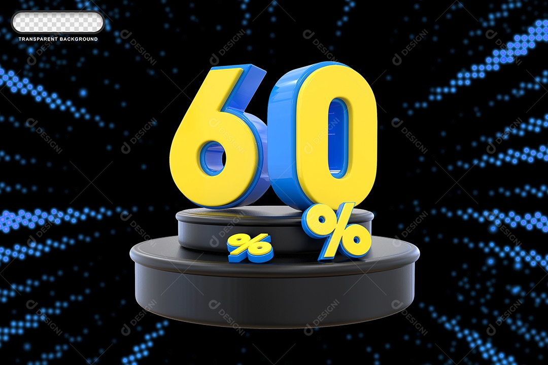 Pódio de Desconto 60% Azul e Amarelo Elemento 3D para Composição PSD