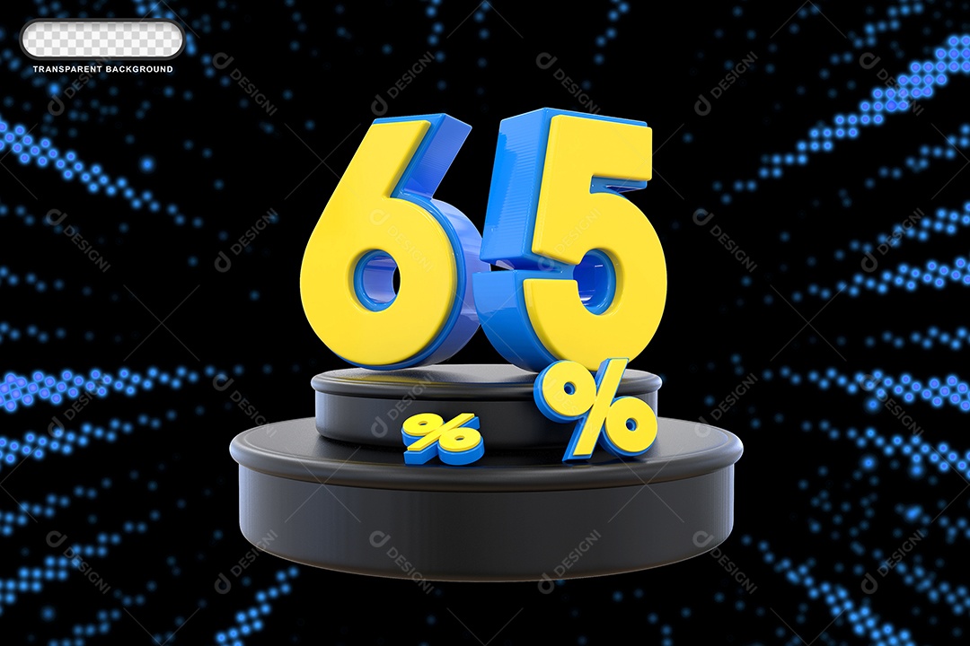 Pódio de Desconto 65% Azul e Amarelo Elemento 3D para Composição PSD