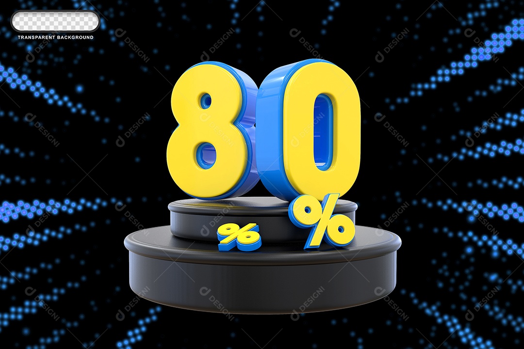 Pódio de Desconto 80% Azul e Amarelo Elemento 3D para Composição PSD