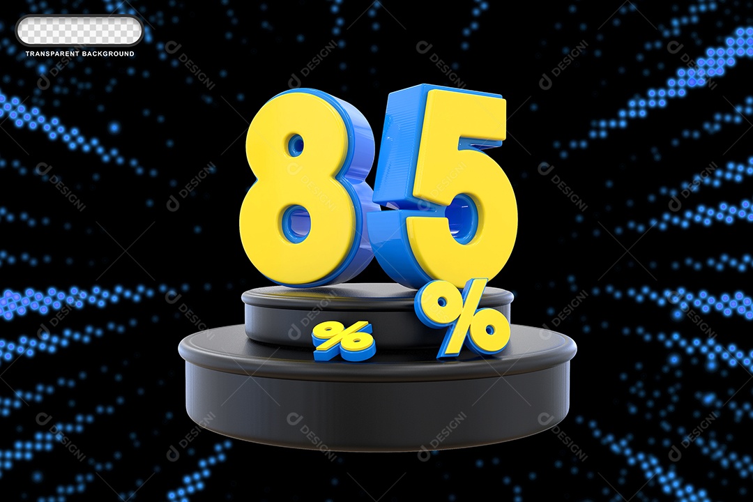 Pódio de Desconto 85% Azul e Amarelo Elemento 3D para Composição PSD