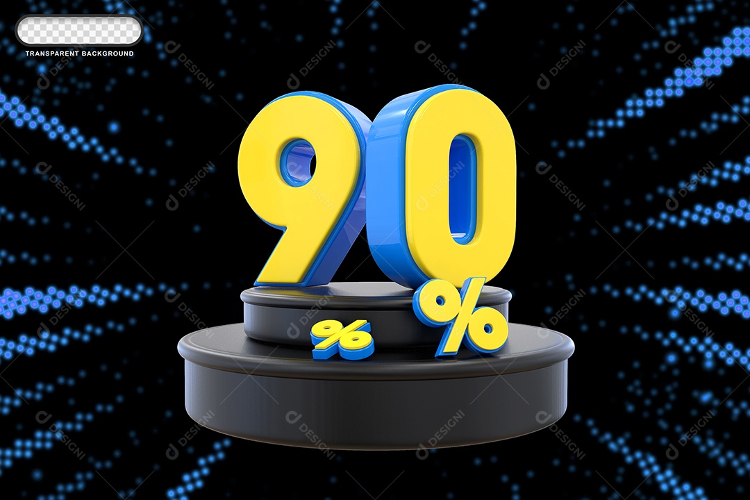 Pódio de Desconto 90% Azul e Amarelo Elemento 3D para Composição PSD