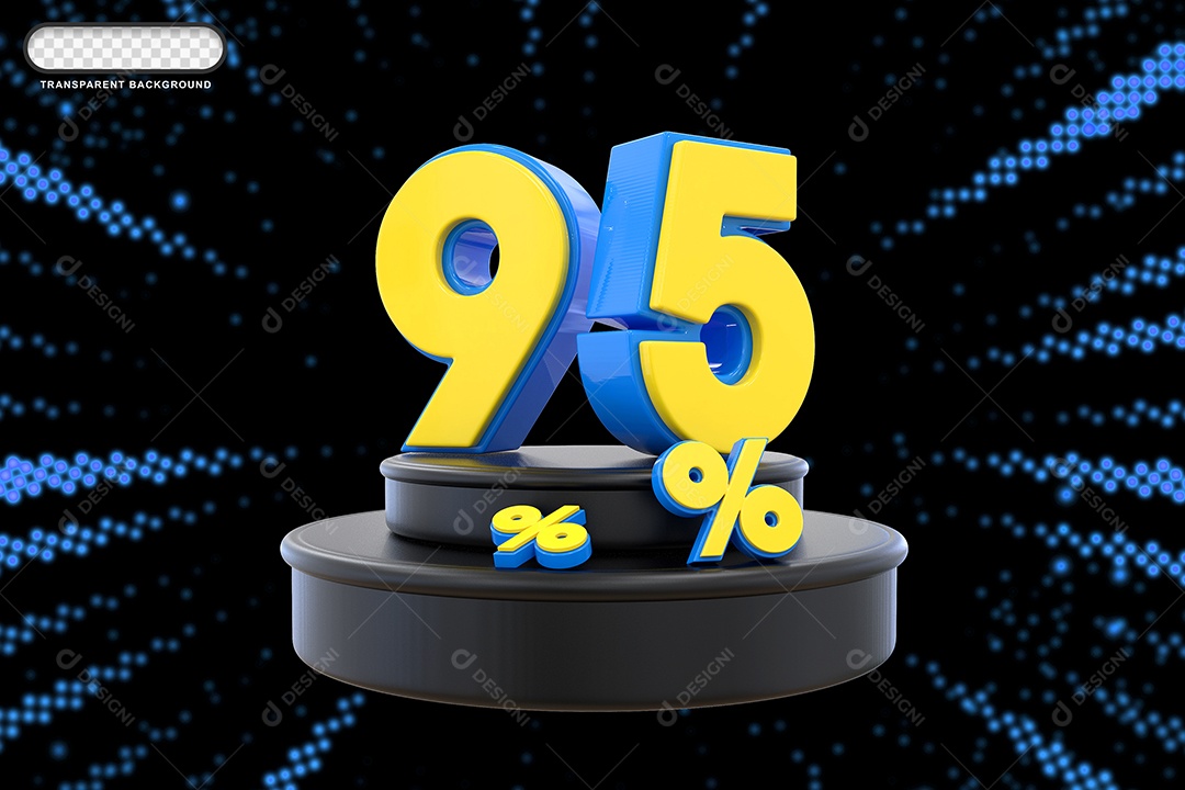 Pódio de Desconto 95% Azul e Amarelo Elemento 3D para Composição PSD